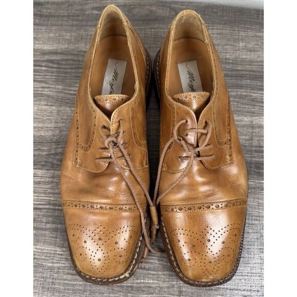 Mezlan Spain Brown Calfskin Leather Dress Shoes Men's 9.5 Cap-toe Derby Oxfords - Picture 2 of 12